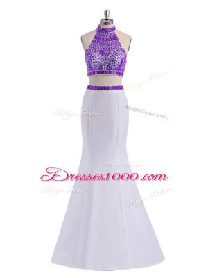 Halter Top Sleeveless Satin Beading Criss Cross