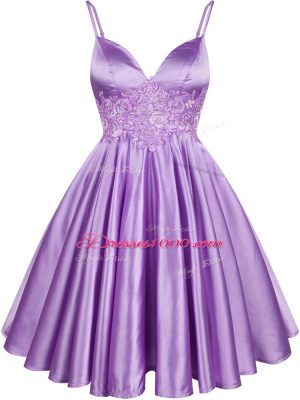 Knee Length Lilac Quinceanera Dama Dress Spaghetti Straps Sleeveless Lace Up
