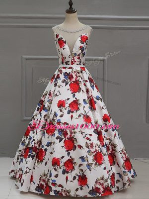 Fantastic Floor Length Multi-color Prom Dress Printed Sleeveless Pattern