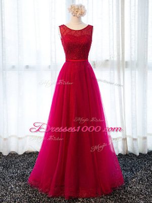 Most Popular Fuchsia Prom Dresses Prom and Military Ball and Wedding Party with Beading and Belt Scoop Sleeveless Lace Up
