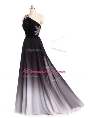 Sleeveless Brush Train Lace Up Beading and Ruching Homecoming Dress