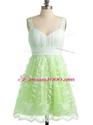 Modest Knee Length Yellow Green Quinceanera Dama Dress Straps Sleeveless Lace Up