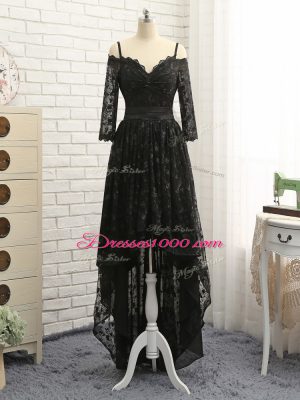 Off The Shoulder Half Sleeves Homecoming Dress High Low Lace Black Lace