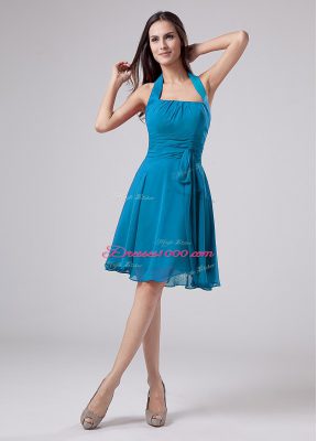 Chiffon Halter Top Sleeveless Zipper Belt Mother Dresses in Teal