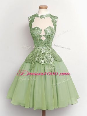 Graceful Green High-neck Lace Up Lace Quinceanera Court Dresses Sleeveless
