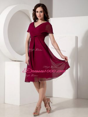 Fuchsia Short Sleeves Chiffon Zipper Mother of Bride Dresses for Prom and Party