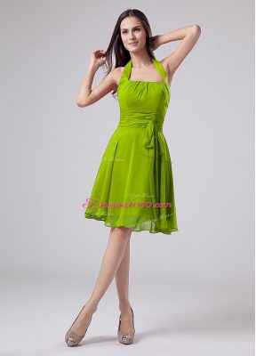 Empire Mother of Bride Dresses Green Halter Top Chiffon Sleeveless Knee Length Zipper