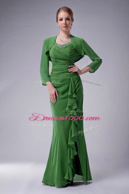 Clearance Green Chiffon Zipper Mother of Groom Dress Sleeveless Floor Length Beading