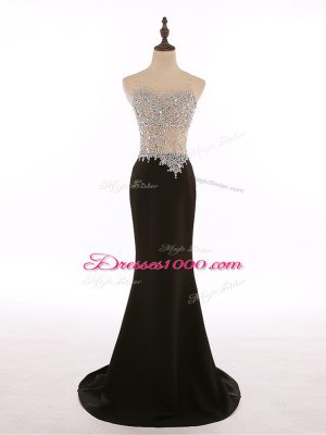 Shining Black Chiffon Zipper Scoop Sleeveless Homecoming Dress Brush Train Beading