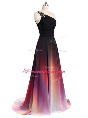Customized Chiffon Sleeveless Brush Train Lace Up Beading Prom Dresses in Multi-color