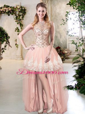 Low Price Scoop Sleeveless Tulle Cocktail Dress Beading and Lace and Appliques Zipper