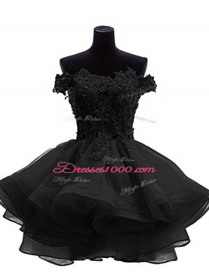 Off The Shoulder Sleeveless Zipper Black Organza