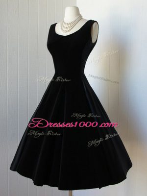 Knee Length Black Evening Dress Scoop Sleeveless Zipper