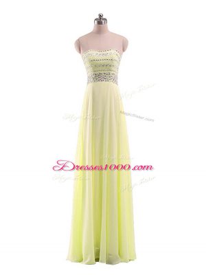 Yellow Evening Dress Prom and Military Ball with Beading Strapless Sleeveless Zipper