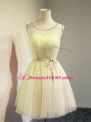 Sexy Sleeveless Knee Length Belt Lace Up Dama Dress with Gold