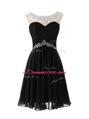 Dazzling Black Scoop Neckline Beading Prom Gown Cap Sleeves Zipper