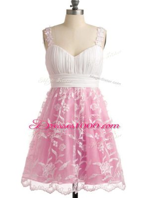 Graceful Knee Length Empire Sleeveless Rose Pink Damas Dress Lace Up