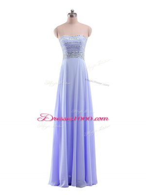 Lavender Strapless Neckline Beading Evening Dress Sleeveless Zipper