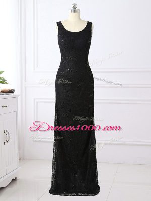 Super Black Scoop Neckline Lace Mother of Bride Dresses Long Sleeves Zipper