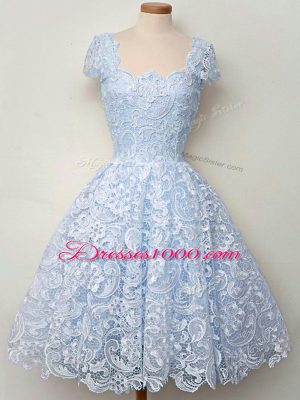Lovely Knee Length A-line Cap Sleeves Light Blue Vestidos de Damas Lace Up