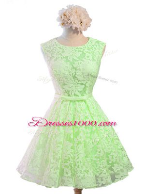 Beautiful Scoop Sleeveless Court Dresses for Sweet 16 Knee Length Belt Lace