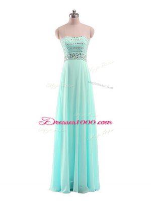 Shining Aqua Blue Strapless Zipper Beading Celebrity Prom Dress Sleeveless