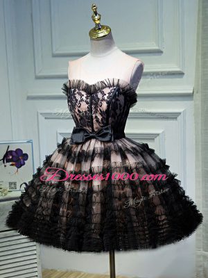 Custom Fit Ruffled Layers and Belt Prom Gown Black Backless Sleeveless Mini Length