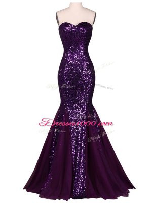 Excellent Purple Sleeveless Sequins Floor Length Prom Gown
