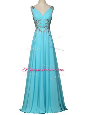 Lovely Aqua Blue Sleeveless Chiffon Zipper Formal Evening Gowns for Prom and Party and Military Ball and Sweet 16