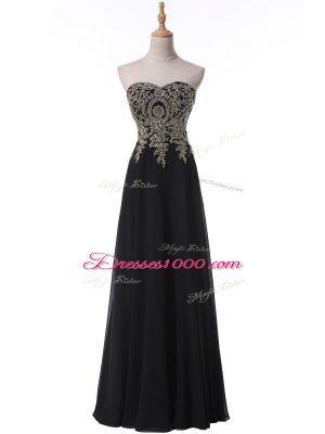 Black Chiffon Side Zipper Sweetheart Sleeveless Floor Length Evening Dress Beading and Appliques