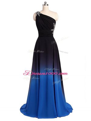 Most Popular Multi-color Prom Dress One Shoulder Sleeveless Brush Train Lace Up