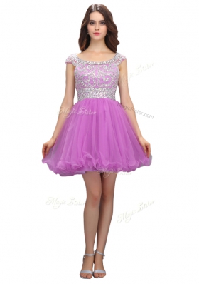 Custom Designed Cap Sleeves Mini Length Beading Zipper with Lilac