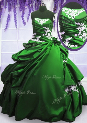 Ball Gowns Taffeta Strapless Sleeveless Appliques and Pick Ups Floor Length Lace Up Sweet 16 Quinceanera Dress