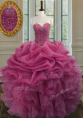 Cute Sleeveless Beading and Ruffles Lace Up Ball Gown Prom Dress