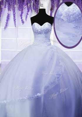 Light Blue Tulle Lace Up Sweetheart Sleeveless Floor Length Quinceanera Gown Appliques