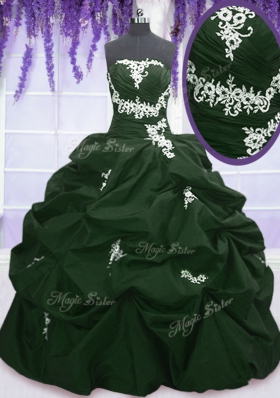 Perfect Sleeveless Floor Length Appliques and Pick Ups Lace Up Quinceanera Dresses with Dark Green and Peacock Green