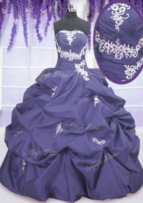 Sleeveless Taffeta Floor Length Lace Up Sweet 16 Dresses in Lavender for with Appliques and Pick Ups