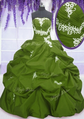 Taffeta Sleeveless Floor Length Quinceanera Gowns and Appliques and Pick Ups