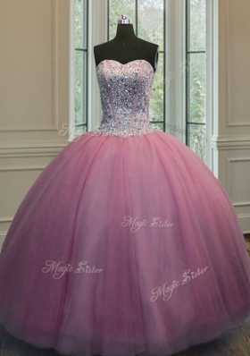 Floor Length Baby Pink Sweet 16 Quinceanera Dress Organza Sleeveless Beading