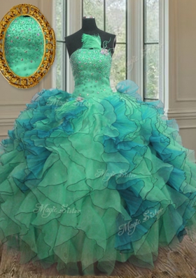 Lovely Sleeveless Lace Up Floor Length Beading and Ruffles Quince Ball Gowns