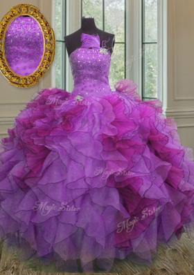 Sweet Floor Length Multi-color Quince Ball Gowns Organza Sleeveless Beading and Ruffles