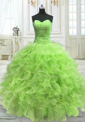Customized Floor Length Yellow Green 15 Quinceanera Dress Sweetheart Sleeveless Lace Up