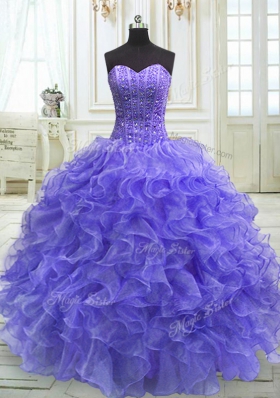 Lovely Purple Vestidos de Quinceanera Military Ball and Sweet 16 and Quinceanera and For with Beading and Ruffles Sweetheart Sleeveless Lace Up