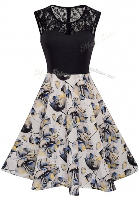Multi-color Scoop Zipper Lace and Embroidery and Pattern Prom Dress Sleeveless