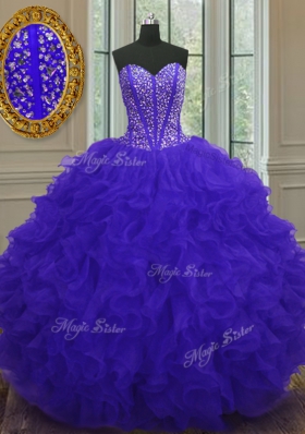 Sleeveless Beading and Ruffles Zipper Quinceanera Gown