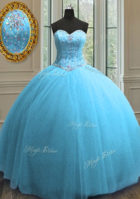 Sleeveless Beading and Sequins Lace Up Quince Ball Gowns