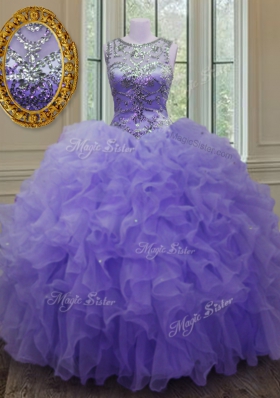 Sophisticated Scoop Sleeveless Organza Quinceanera Dress Beading and Ruffles Lace Up