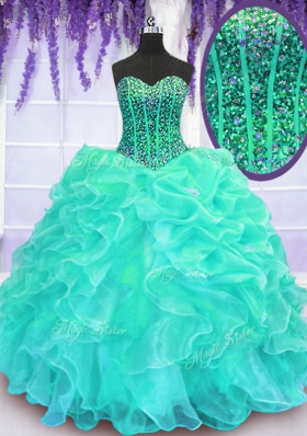 Beauteous Sweetheart Sleeveless Organza Quinceanera Dress Beading and Ruffles Lace Up