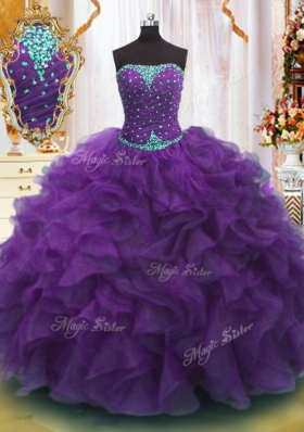 Customized Floor Length Purple Quinceanera Dresses Strapless Sleeveless Lace Up