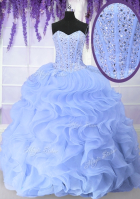 Exquisite Light Blue Vestidos de Quinceanera Military Ball and Sweet 16 and Quinceanera and For with Beading and Ruffles Sweetheart Sleeveless Lace Up